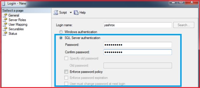 Choosing SQL Server Authentication